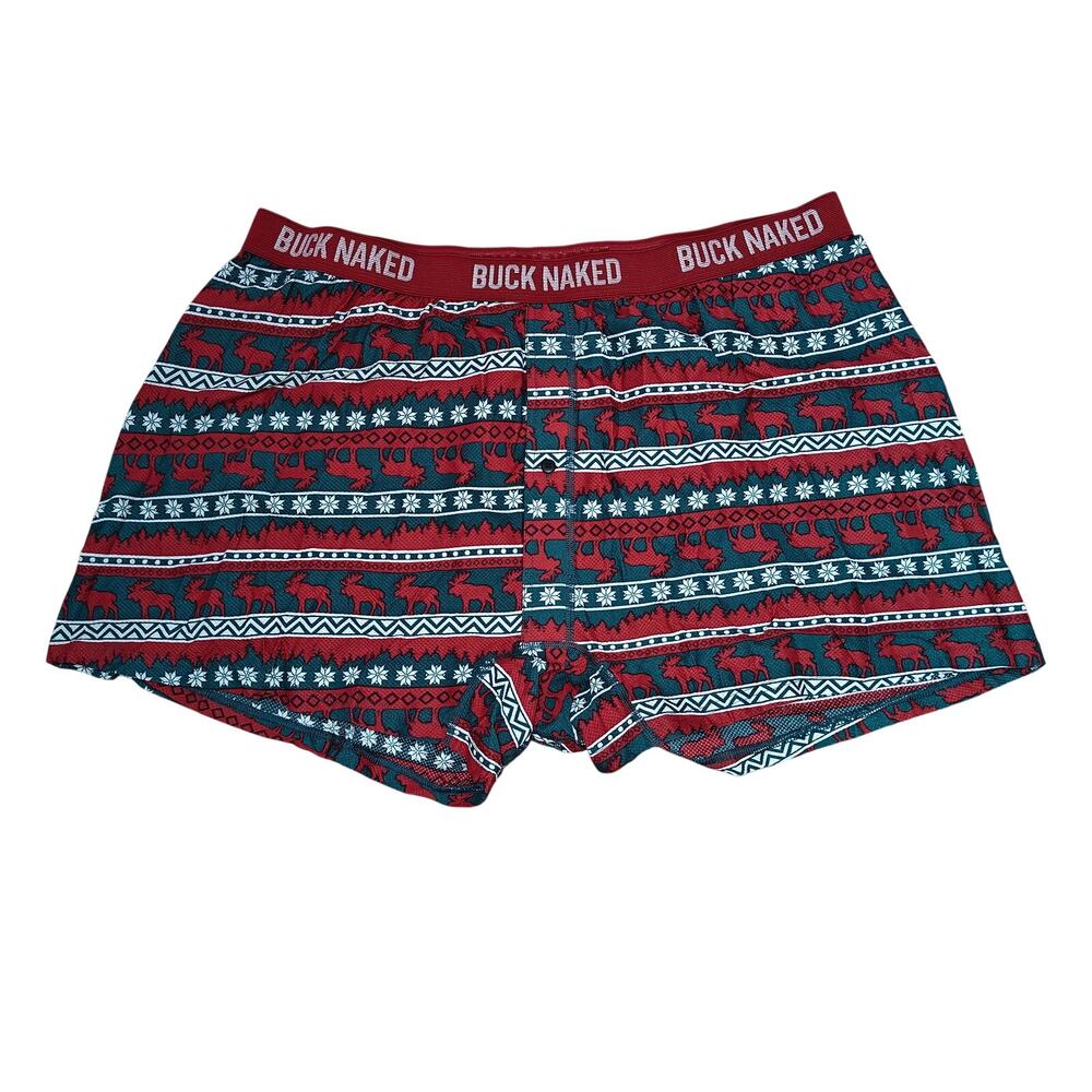 Duluth Trading Buck Naked Pattern Boxer Briefs Moose Fair Isle Red Green Men 2XL
